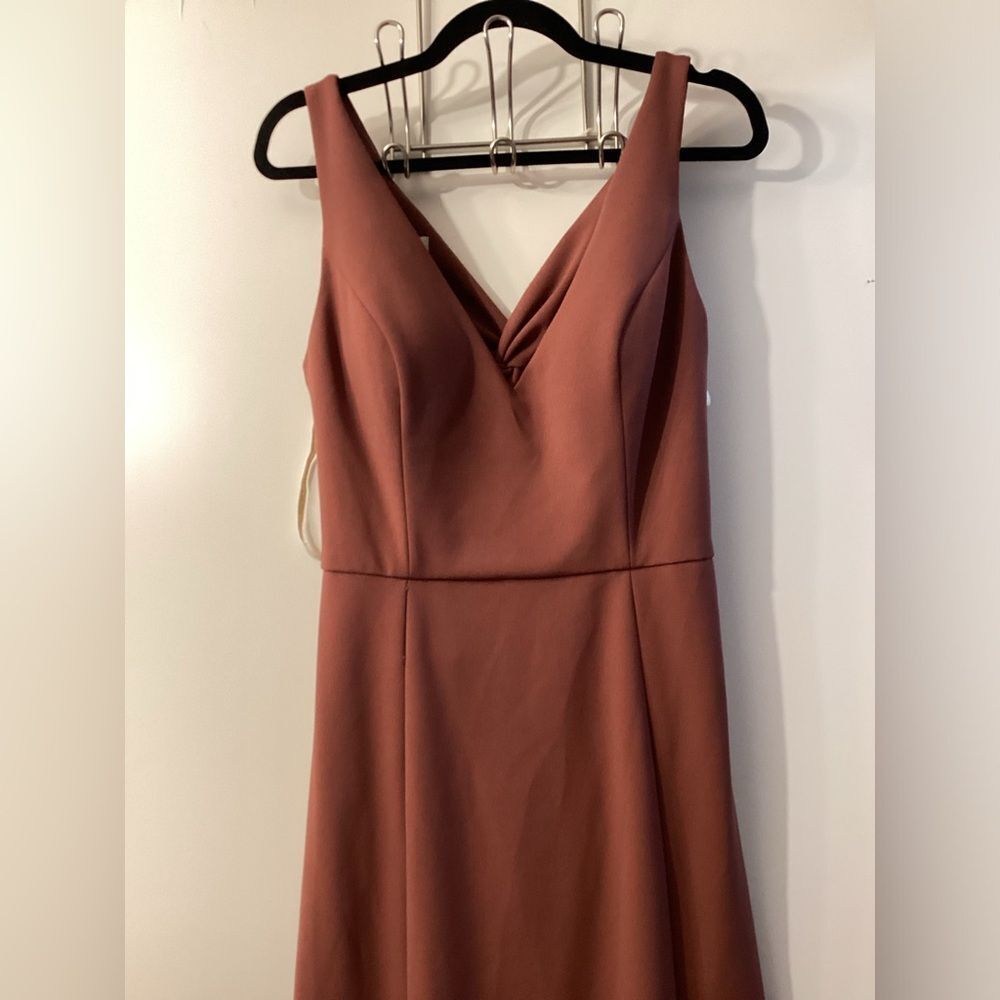 Jenny Woo Rust Brown Sleeveless V-Neck Maxi Dress Size 12 - Picture 5 of 14